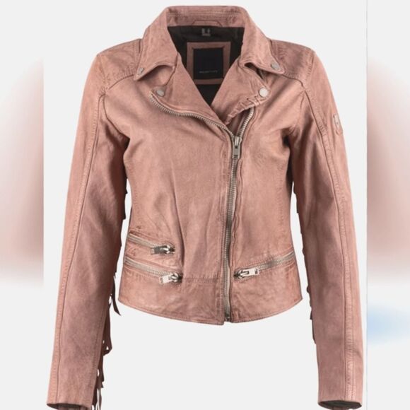 Mauritius Zoe Pink Fringed Leather Jacket. - Picture 1 of 15